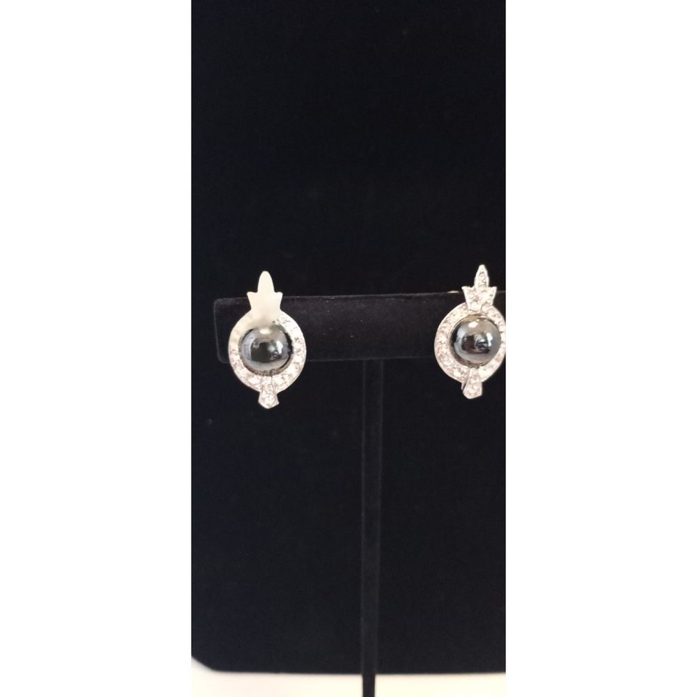 Vintage Diamond and Black Cabachon Earrings